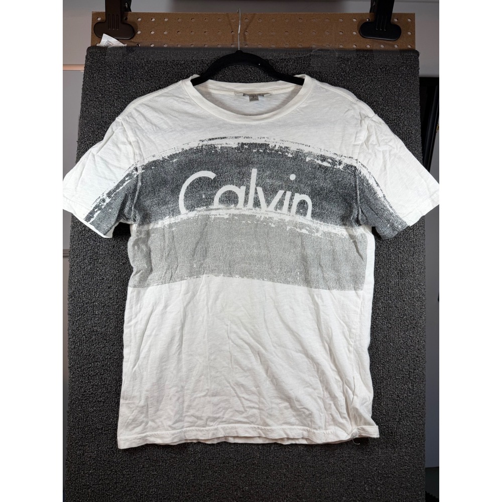 Calvin Klein Jeans T-Shirt Mens Small White Graphic Logo Short Sleeve Tee 498